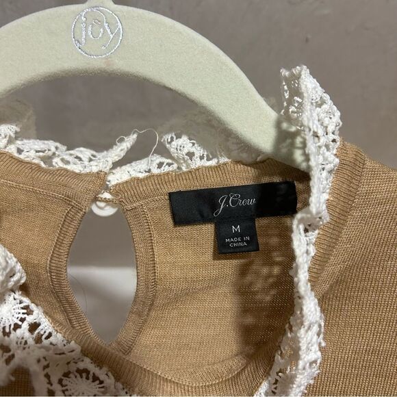 J.Crew Tippi Merino Wool Sweater Lace Collar Details Camel Tan Medium - Picture 8 of 9